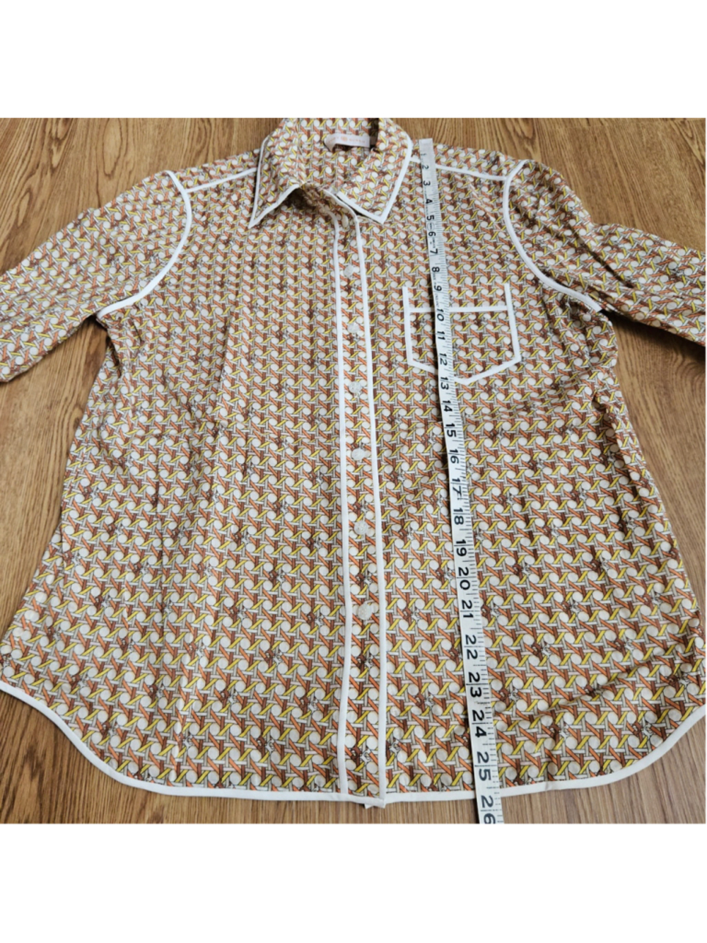 Tory Burch Brigitte Basket Weave Contrast Trim Blouse Button Up Signature 8 - Picture 4 of 6